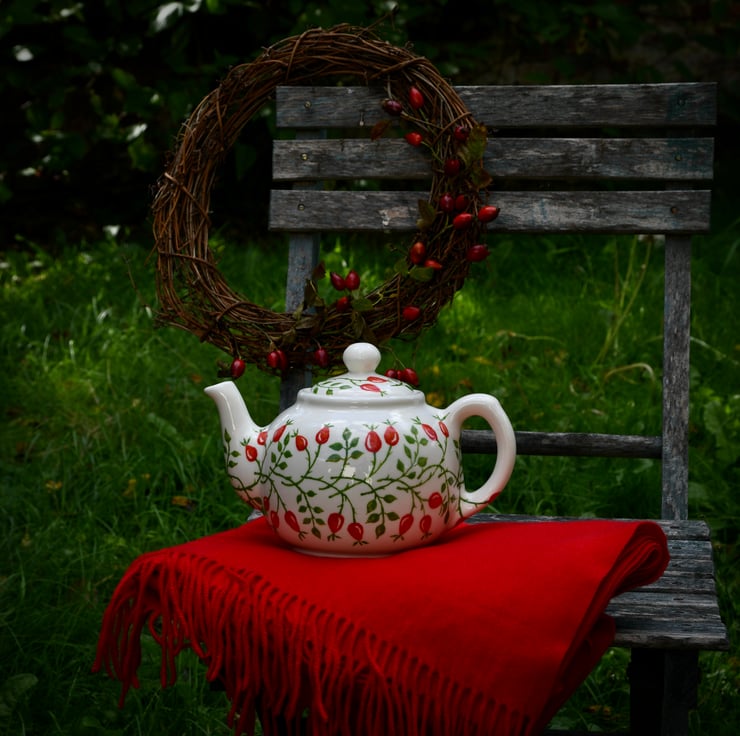Rose Hip Teapot - Hand Painted