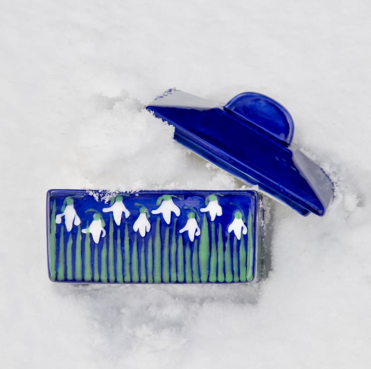 Snowdrop Butter Dish - Hand Painted