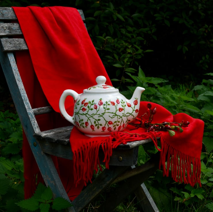 Rose Hip Teapot - Hand Painted