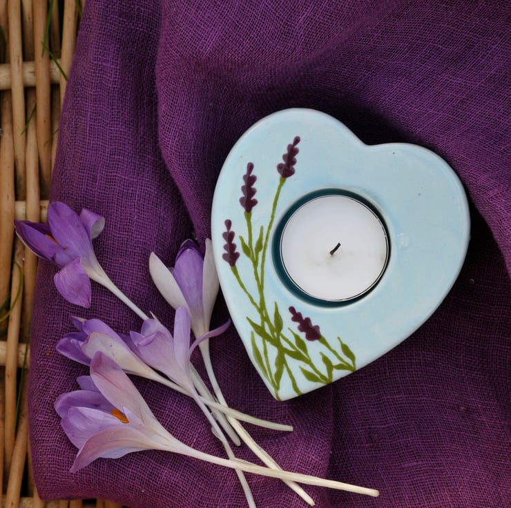 Lavender Tea Light Holder - Hand Painted