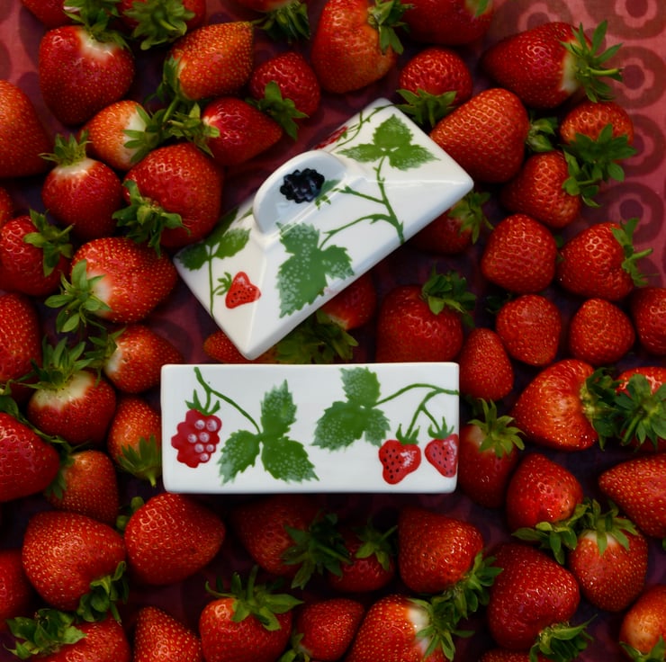 Wild about Berries Butter Dish - Hand Painted
