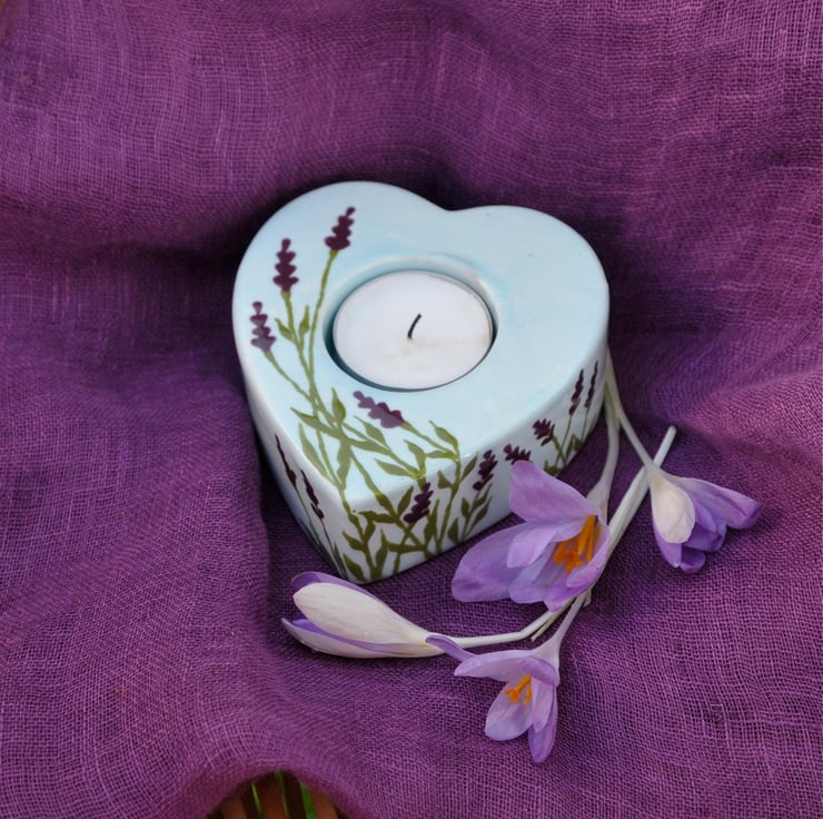 Lavender Tea Light Holder - Hand Painted
