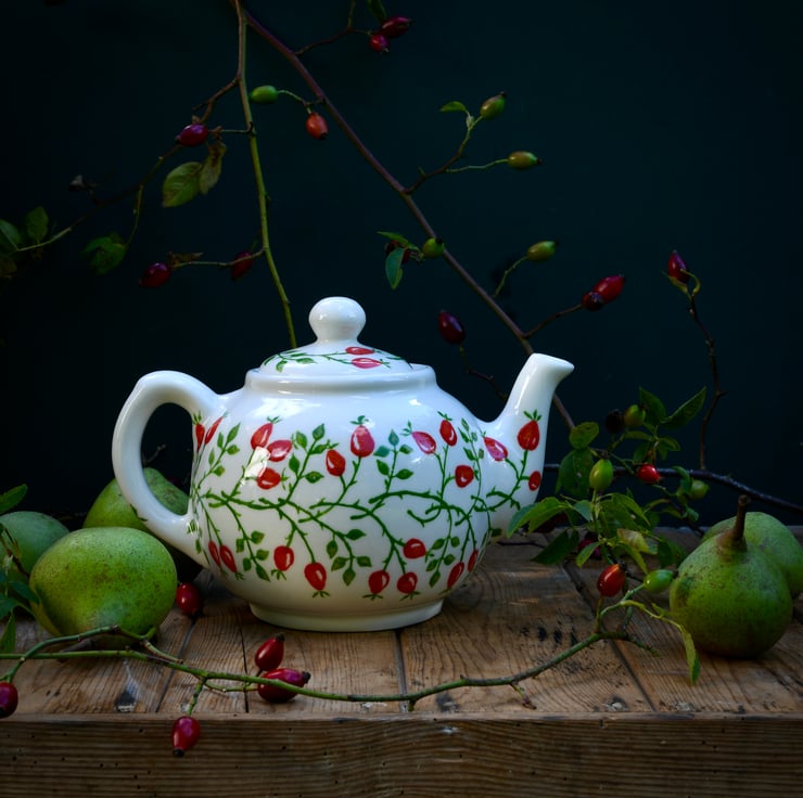 Rose Hip Teapot - Hand Painted