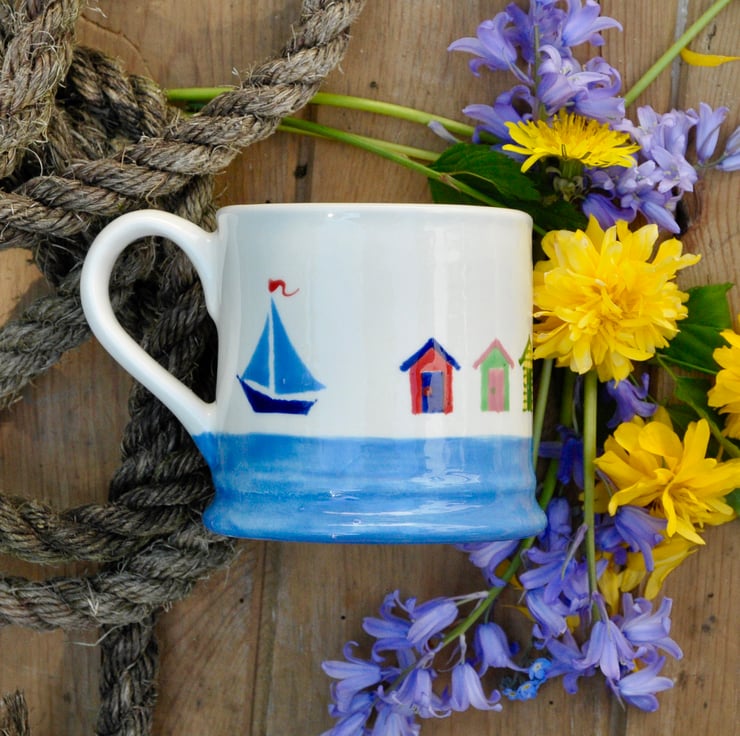 Beach Hut Country Mug - Hand Painted