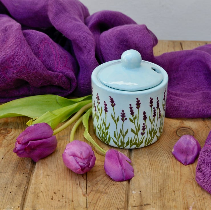 Lavender Sugar Pot - Hand Painted