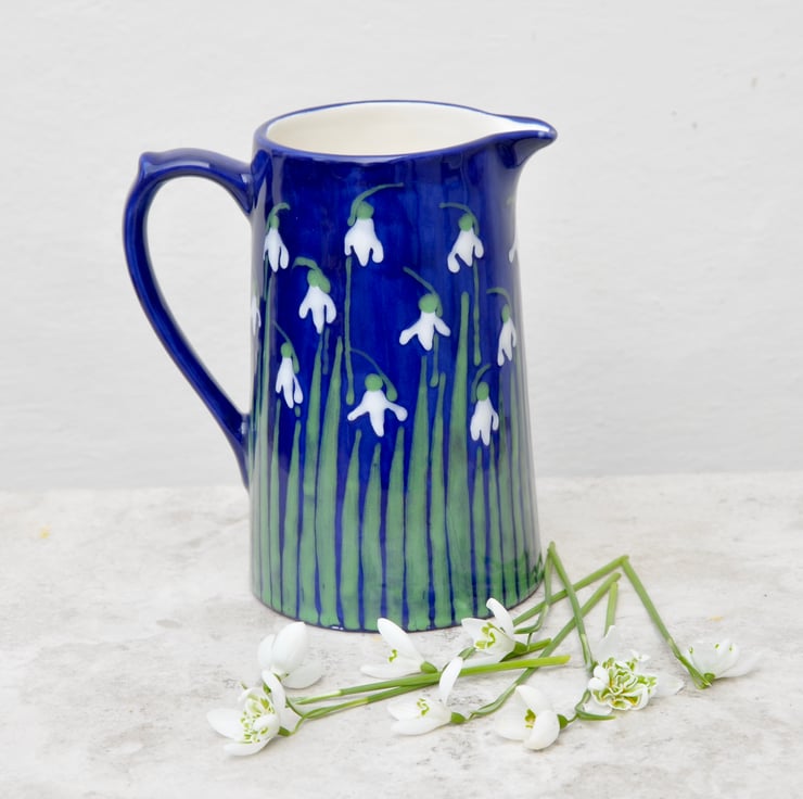 Snowdrop Farmhouse Jug - Hand Painted