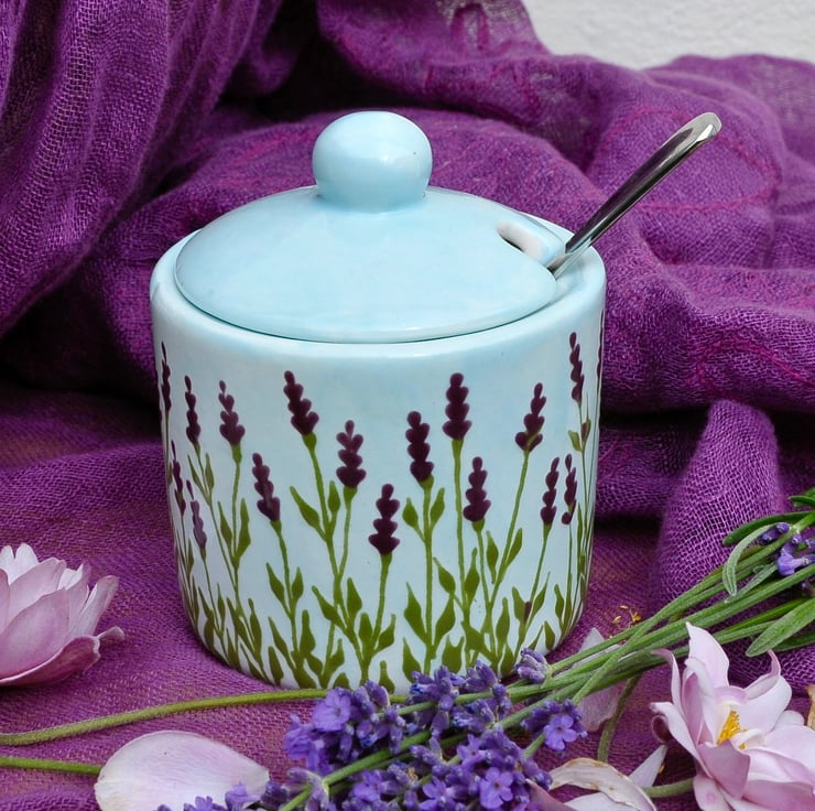 Lavender Sugar Pot - Hand Painted