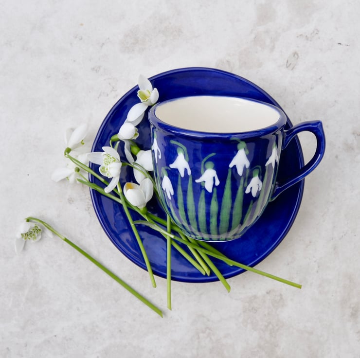 Snowdrop Cup and Saucer - Hand Painted - Perfectly Imperfect