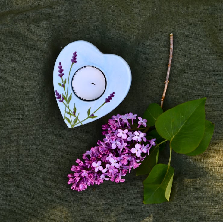 Lavender Tea Light Holder - Hand Painted