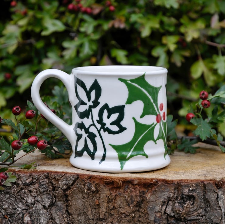 Christmas Holly and Ivy Country Mug - Hand Painted