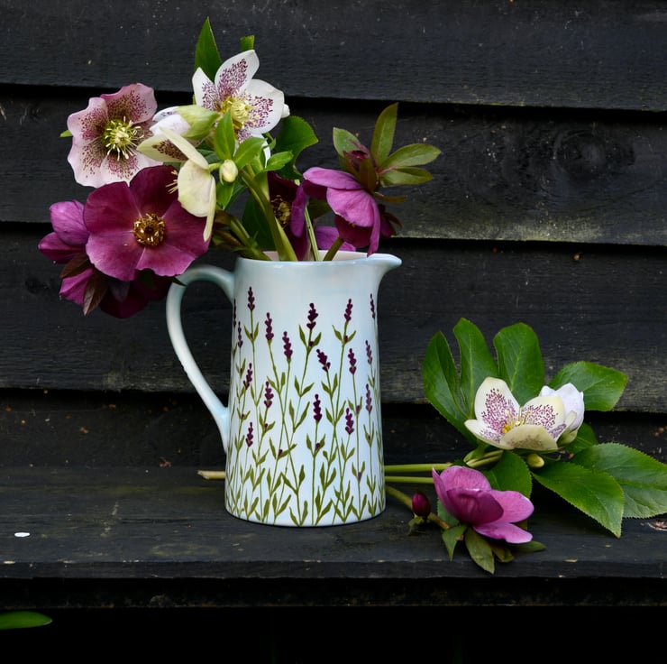 Lavender Farmhouse Jug - Hand Painted