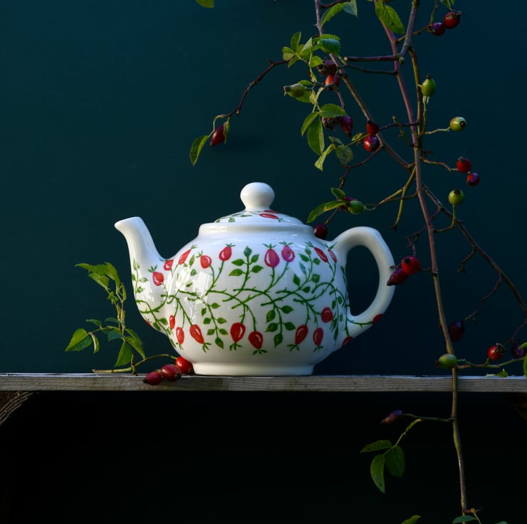 Rose Hip Teapot - Hand Painted