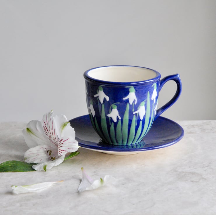 Snowdrop Cup and Saucer - Hand Painted - Perfectly Imperfect