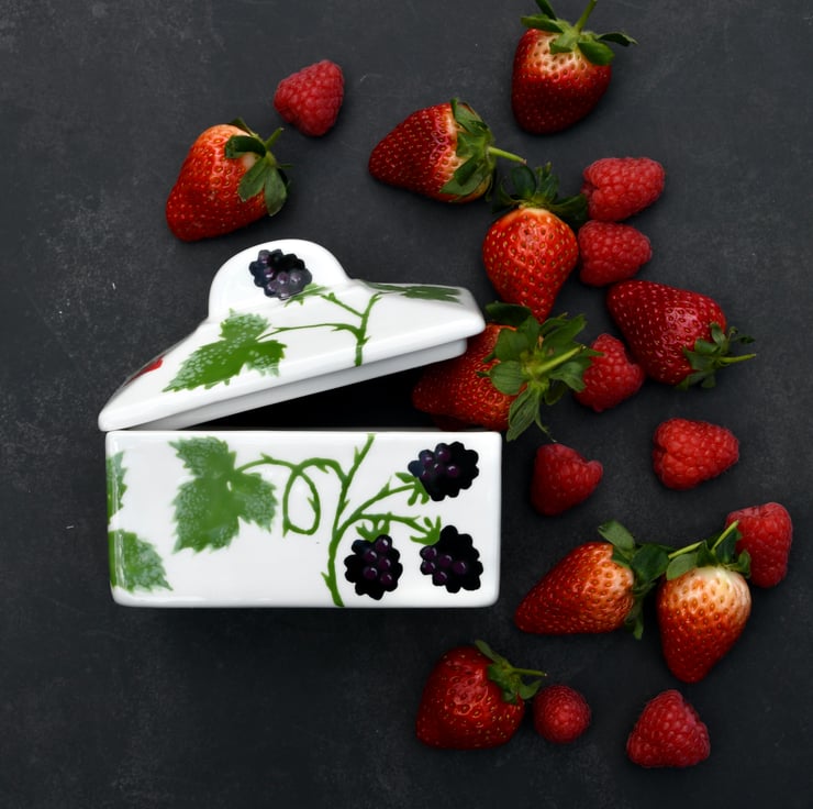 Wild about Berries Butter Dish - Hand Painted