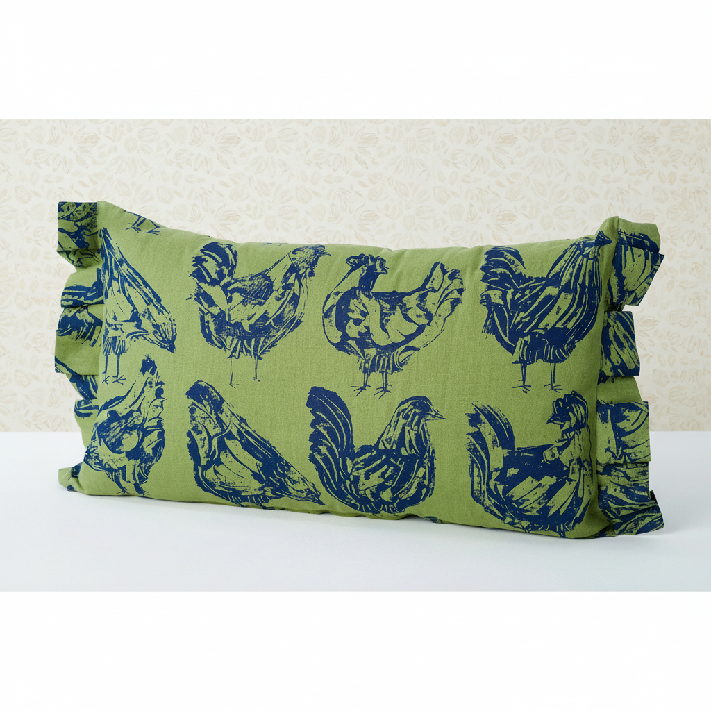 French Hen Cushion Green – Minimal Wallpaper