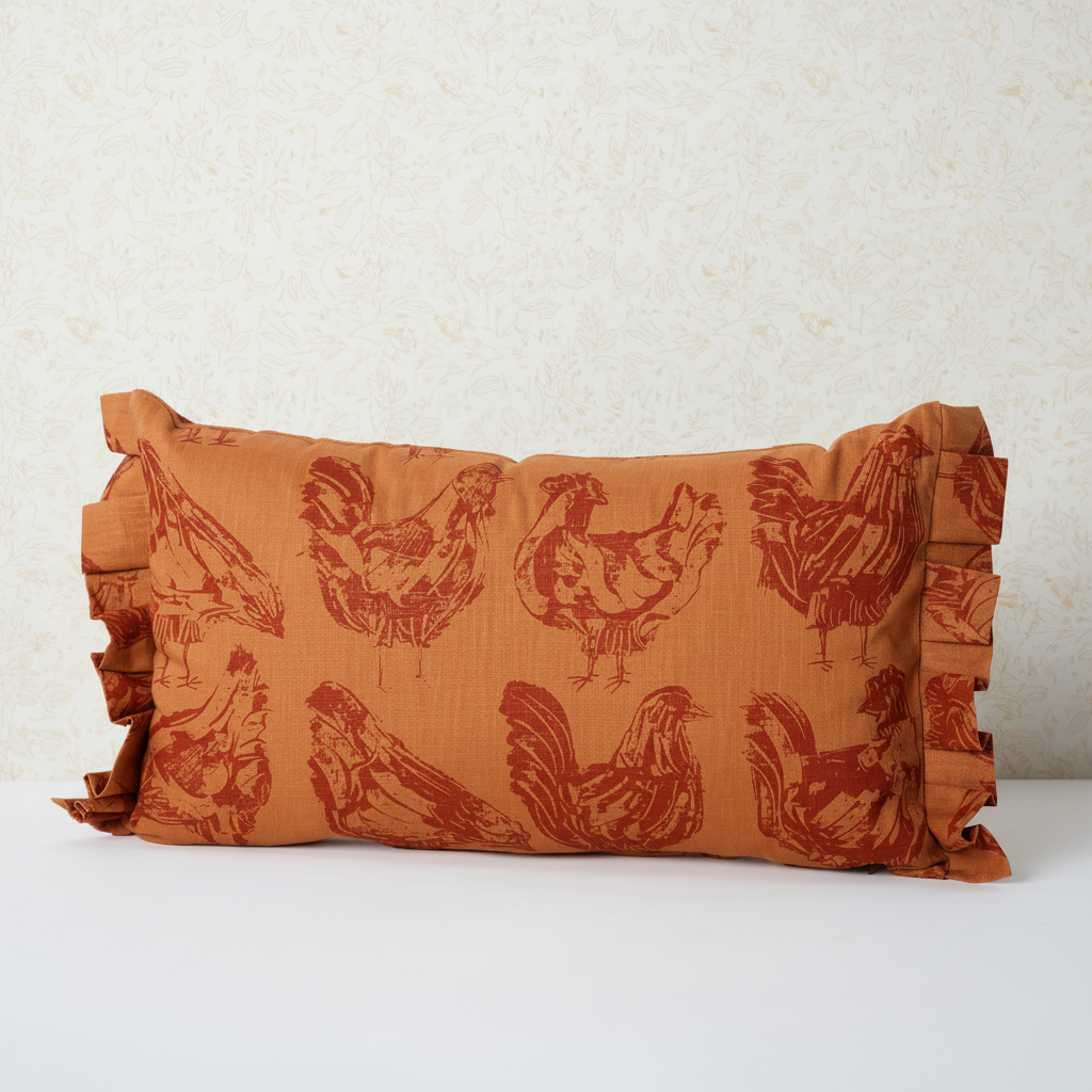 French Hen Cushion Terracotta – Minimal Wallpaper