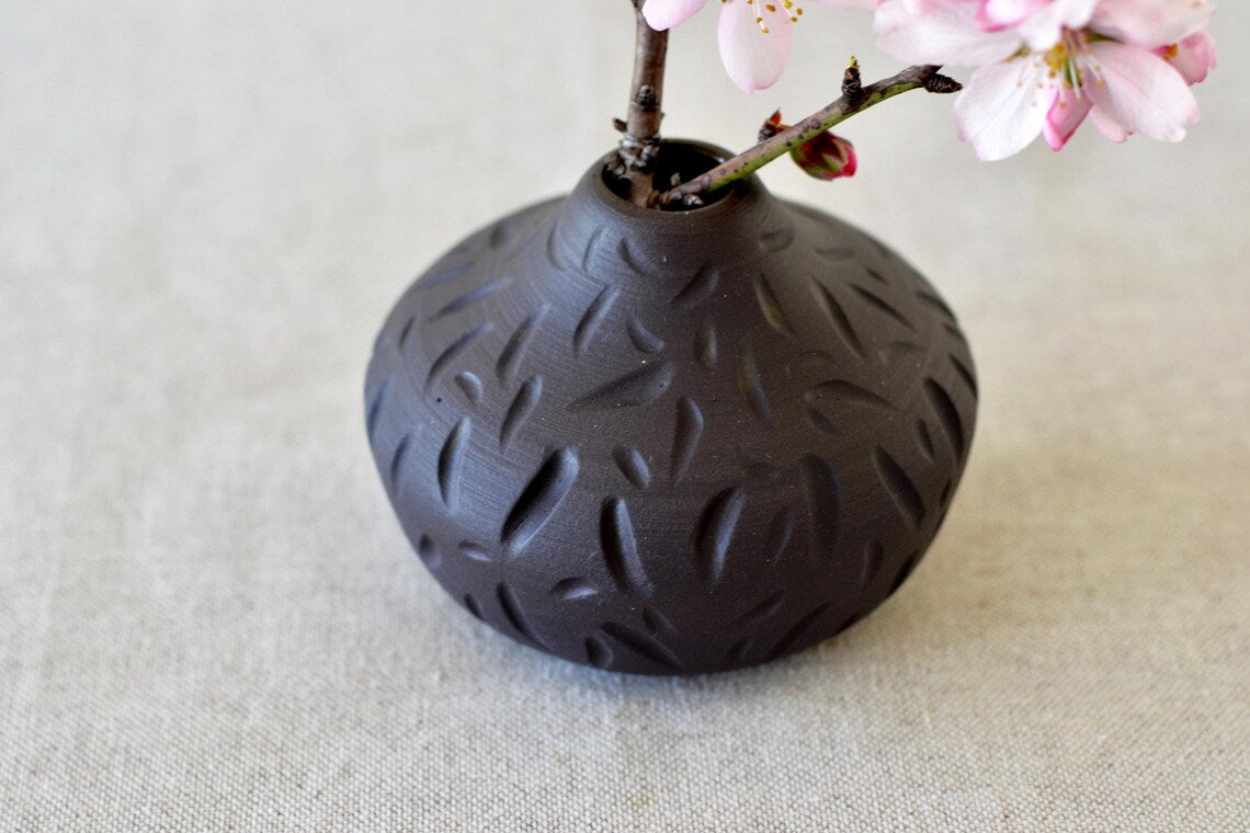 Hand Carved Ceramic Black Porcelain Vase