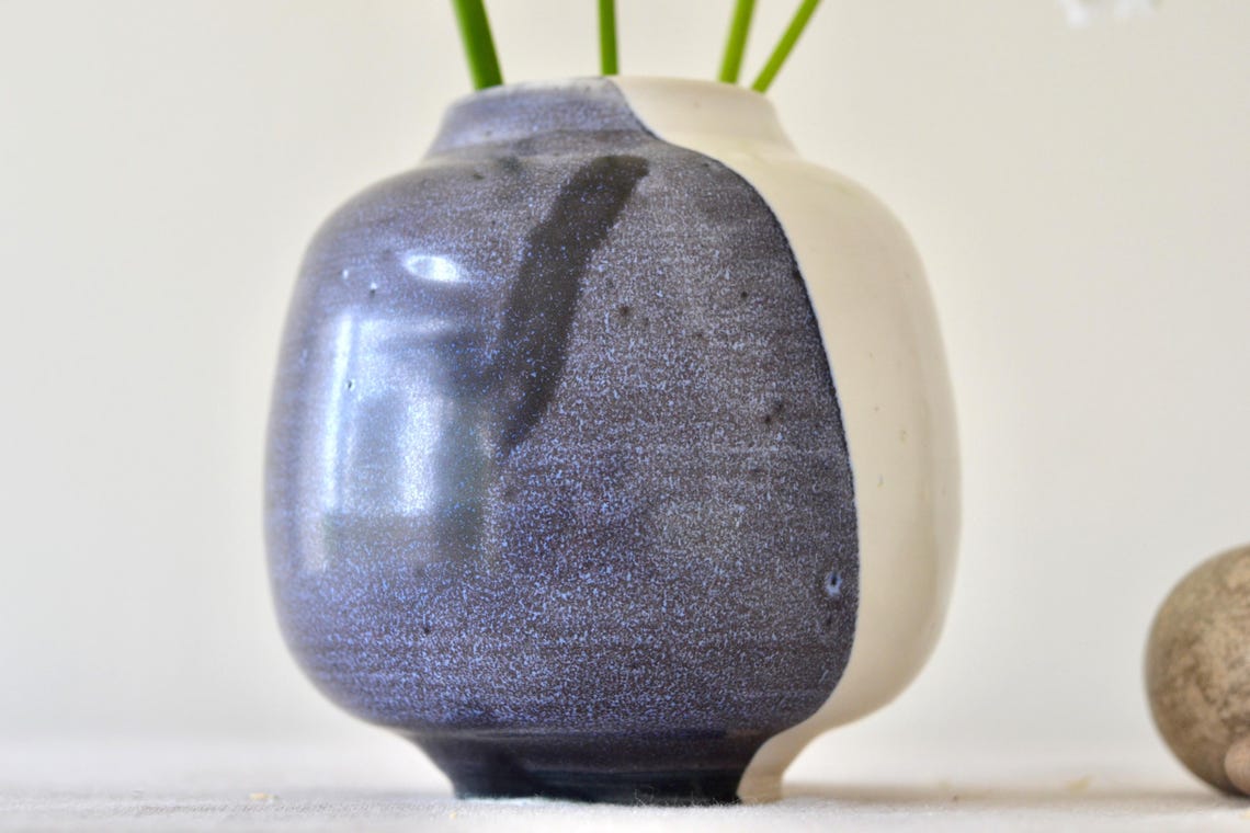 Blue Black White Half Moon Jar Vase | Korean Vase
