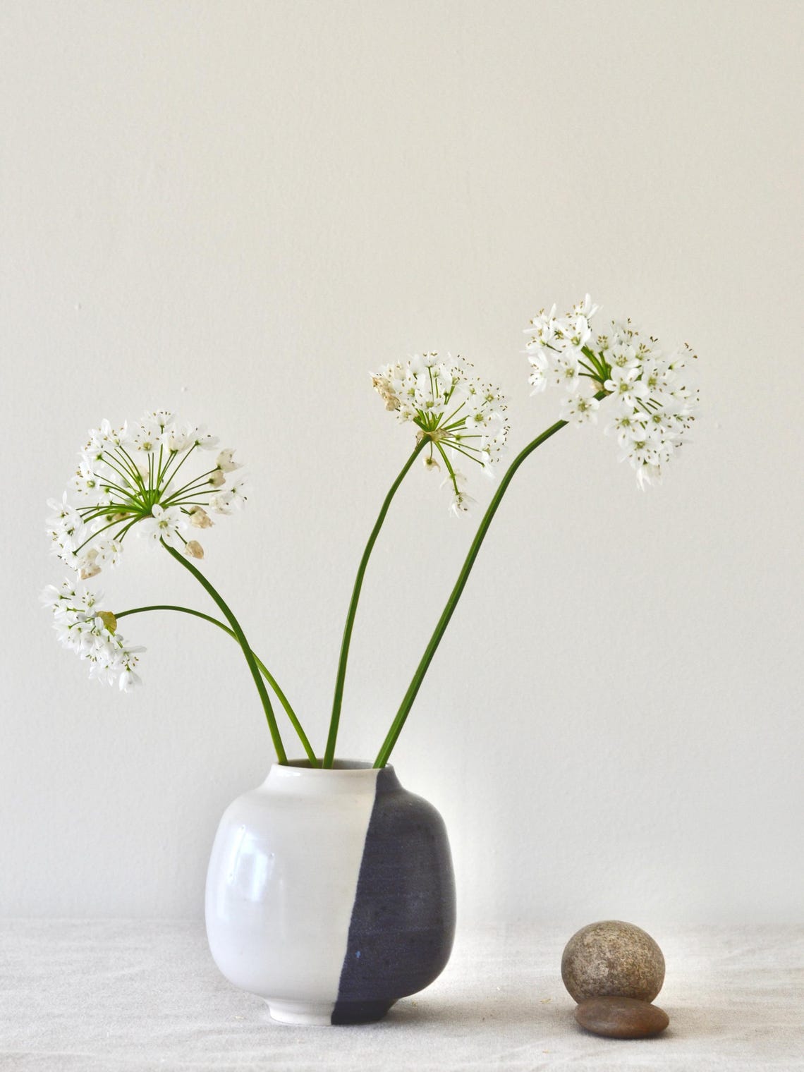 Blue Black White Half Moon Jar Vase | Korean Vase
