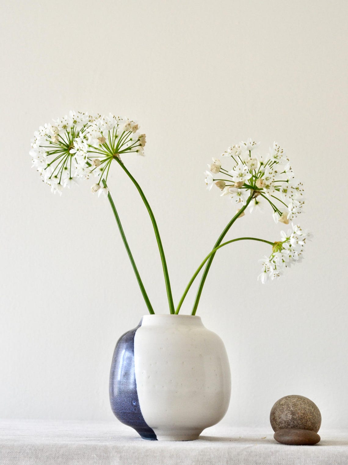 Blue Black White Half Moon Jar Vase | Korean Vase