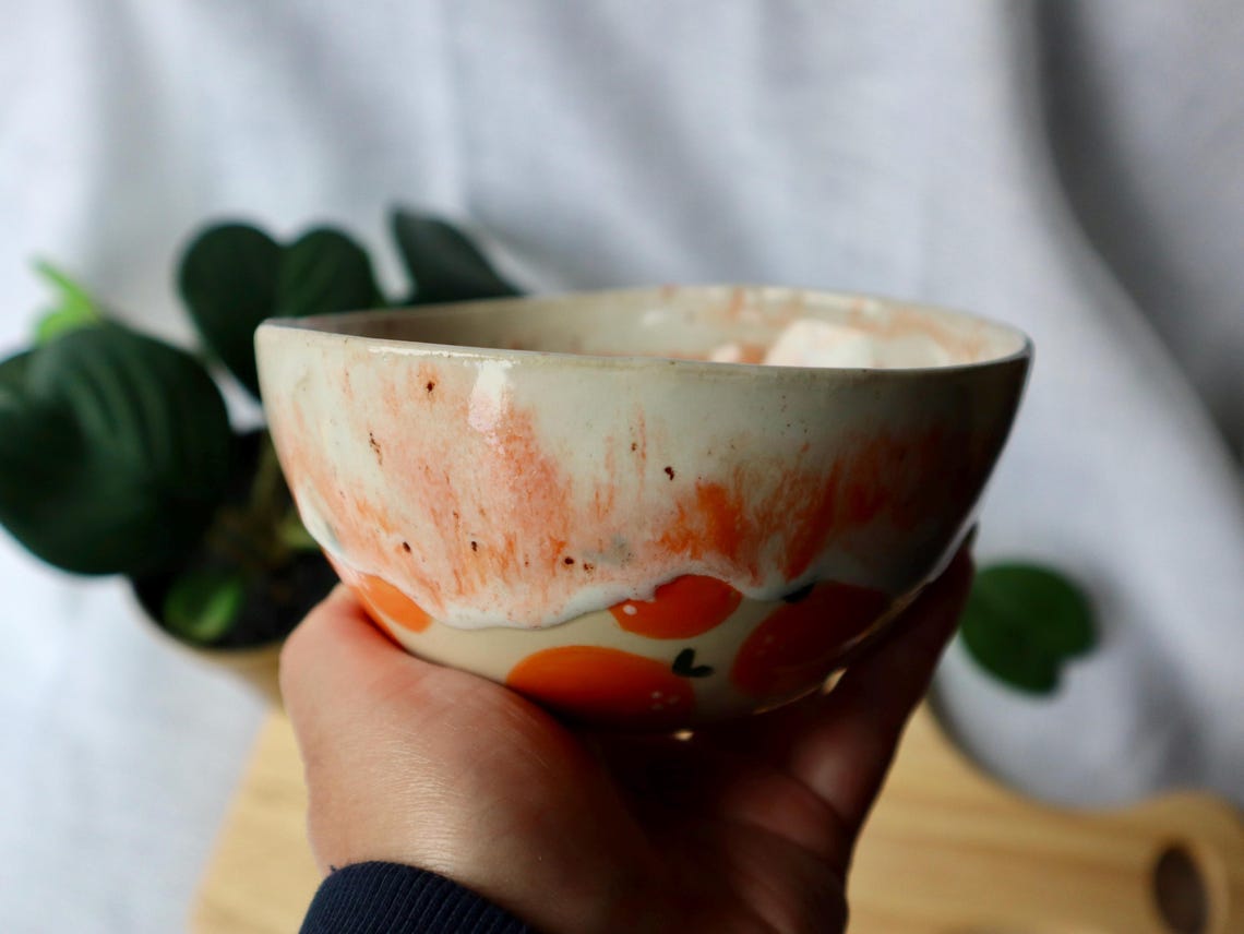 Small Wonky Handmade Ceramic Bowl with Oranges | Fruit Bowl