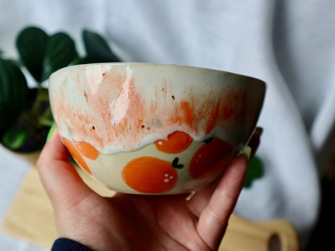 Small Wonky Handmade Ceramic Bowl with Oranges | Fruit Bowl