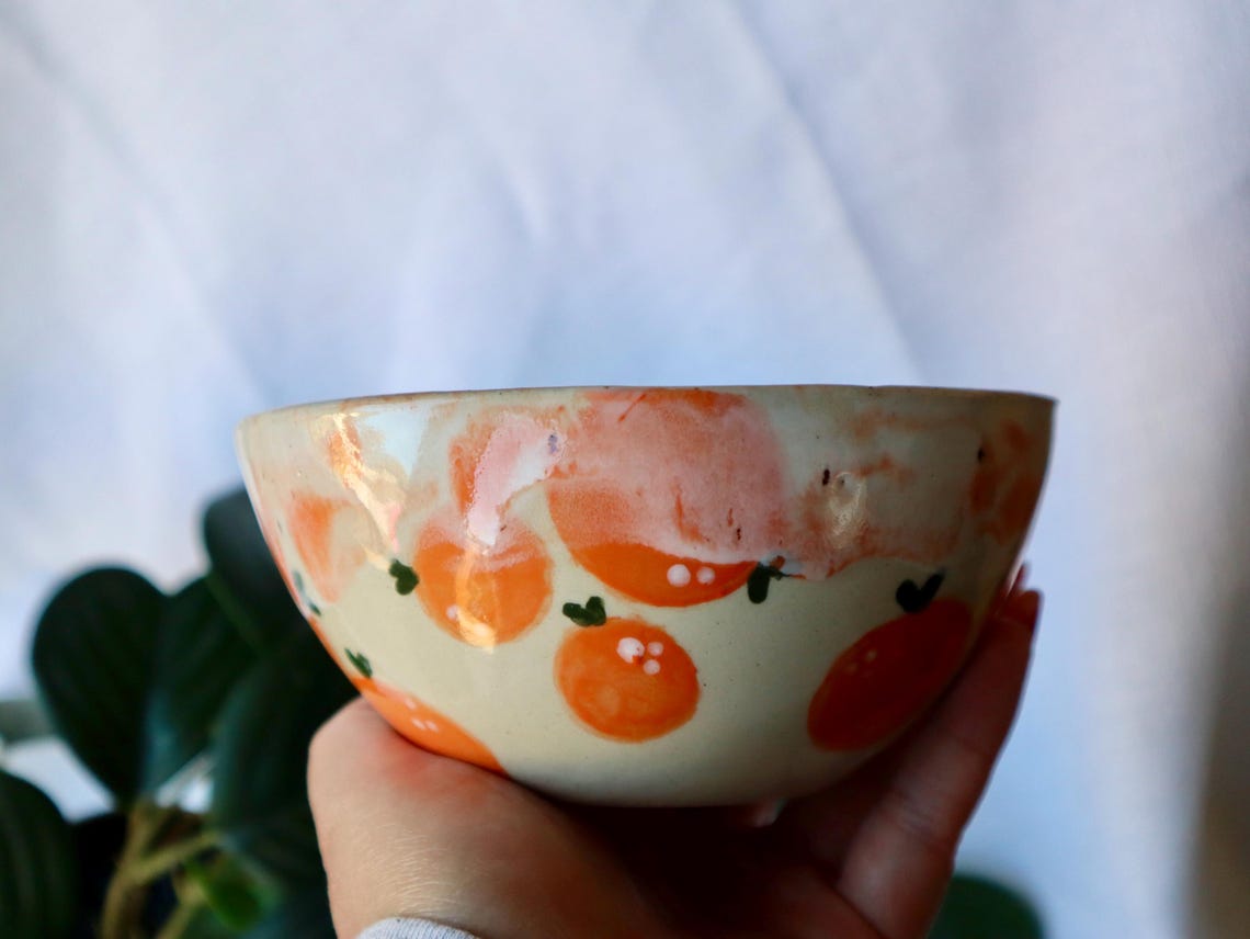 Small Wonky Handmade Ceramic Bowl with Oranges | Fruit Bowl