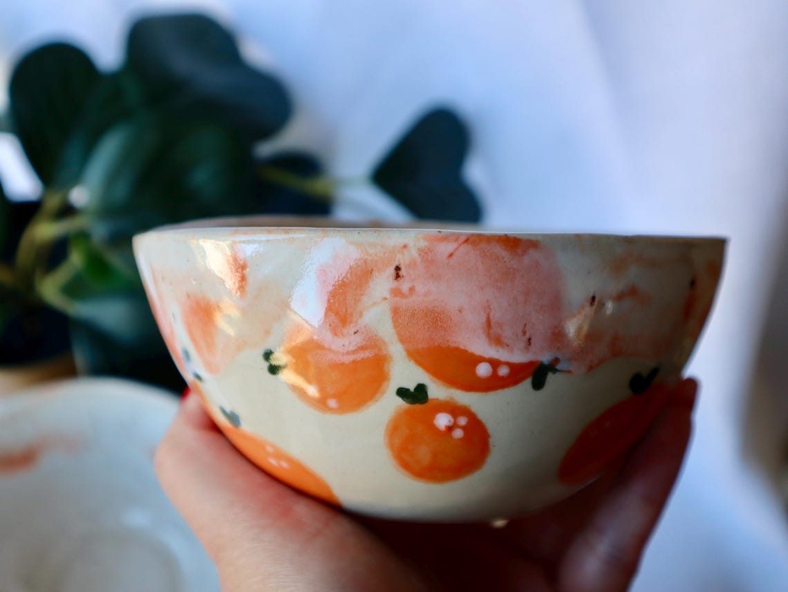 Small Wonky Handmade Ceramic Bowl with Oranges | Fruit Bowl