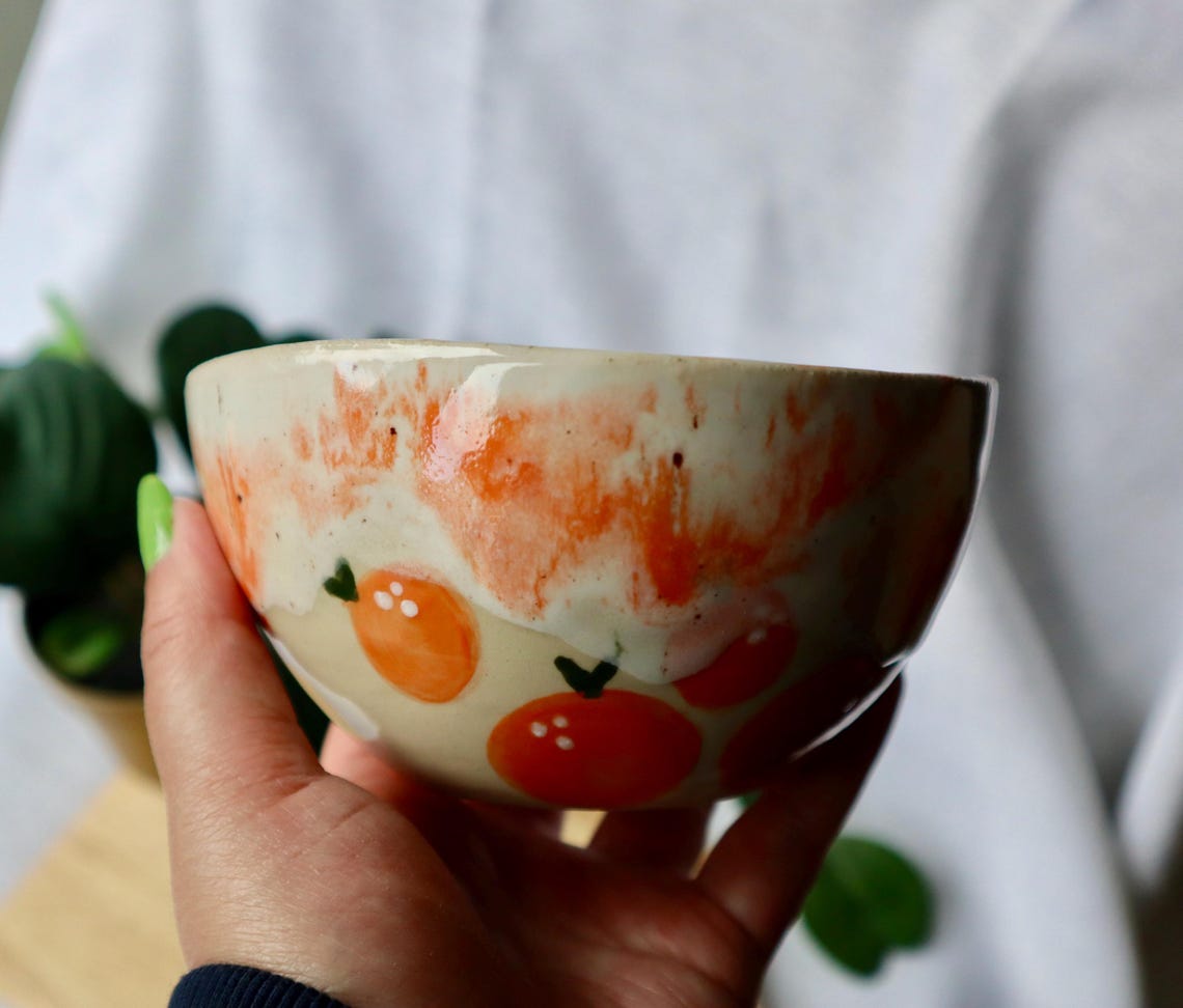 Small Wonky Handmade Ceramic Bowl with Oranges | Fruit Bowl