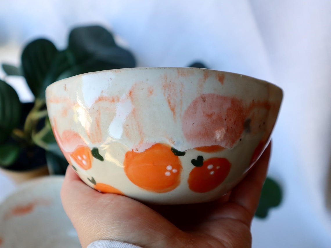 Small Wonky Handmade Ceramic Bowl with Oranges | Fruit Bowl