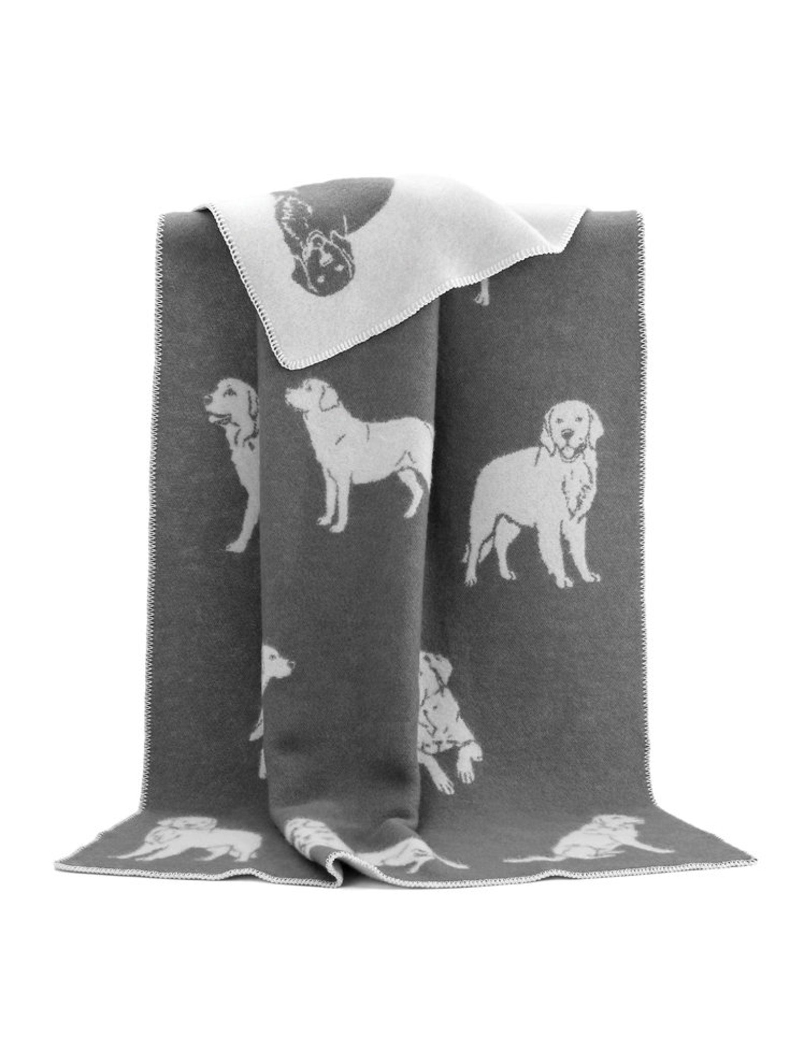 Grey Dog Blanket with Blanket stitched edge, Wool Chunky Double Sided Throw