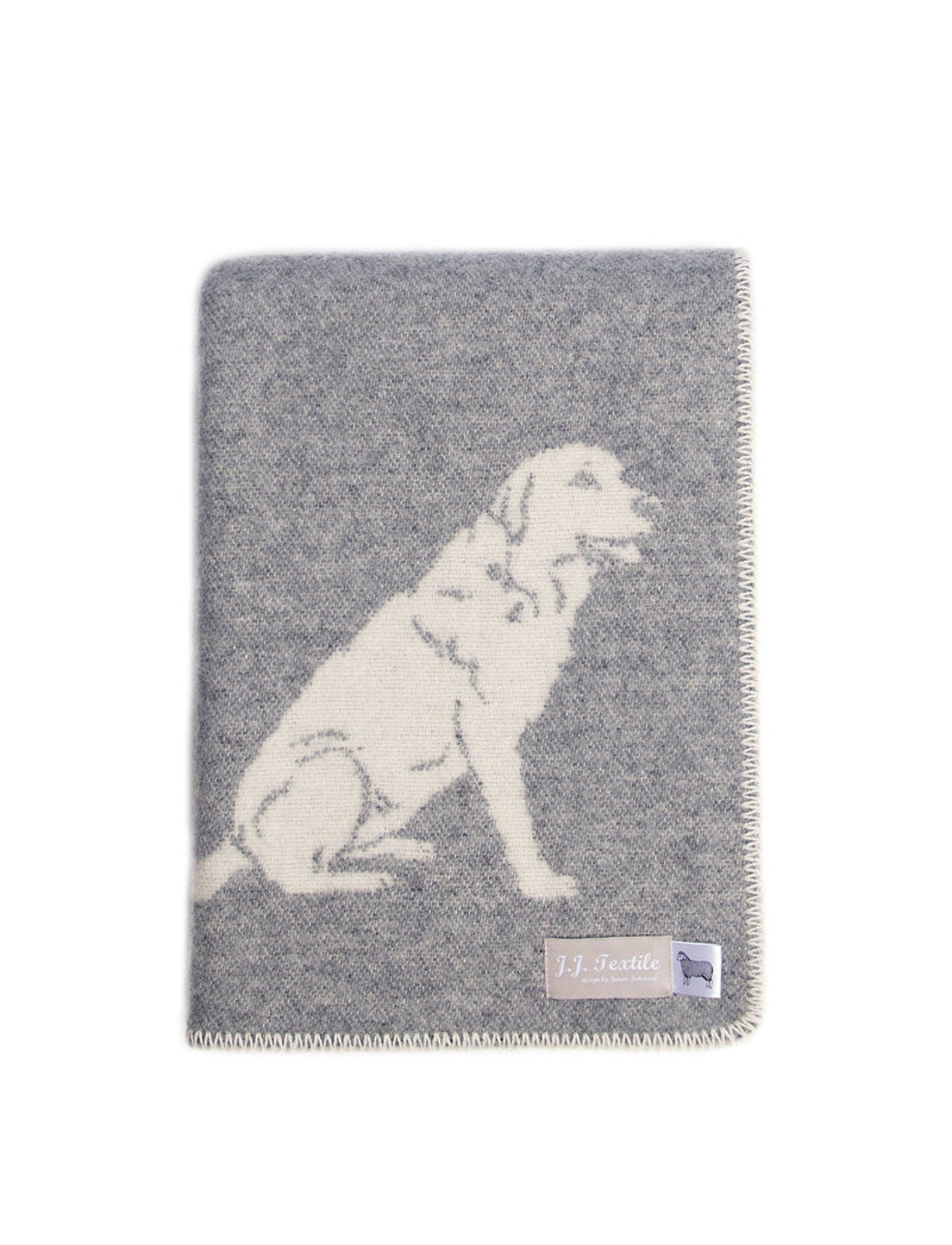 Grey Dog Blanket with Blanket stitched edge, Wool Chunky Double Sided Throw