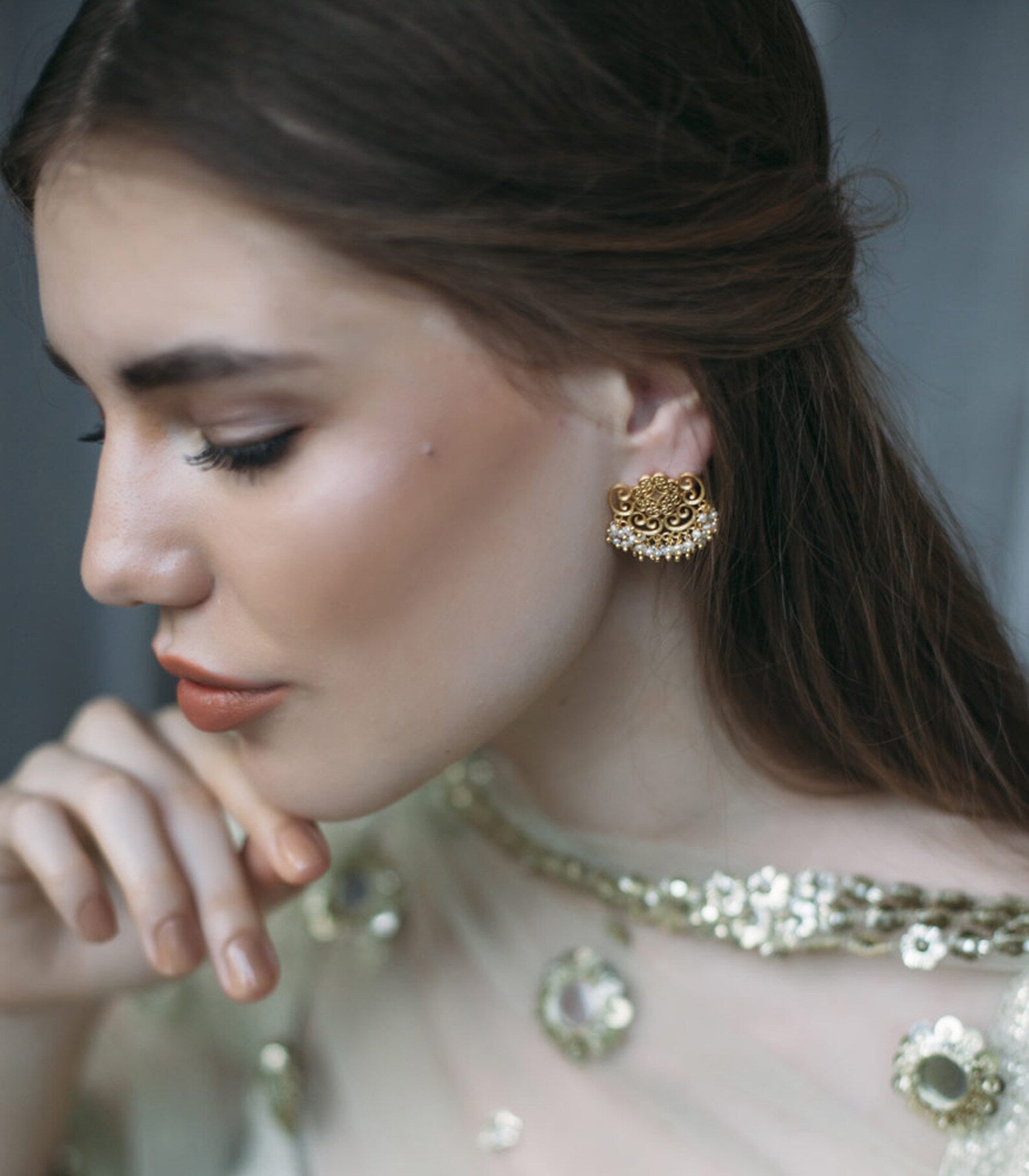 Small gold filigree stud earrings