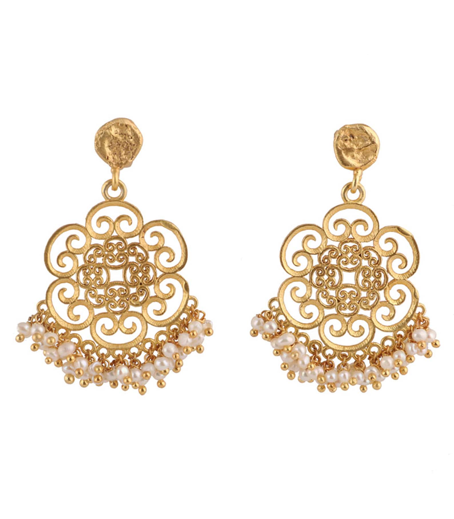 Small Gold Filigree Earrings with Pearls