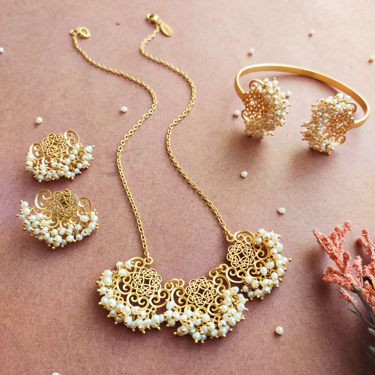 Small gold filigree stud earrings