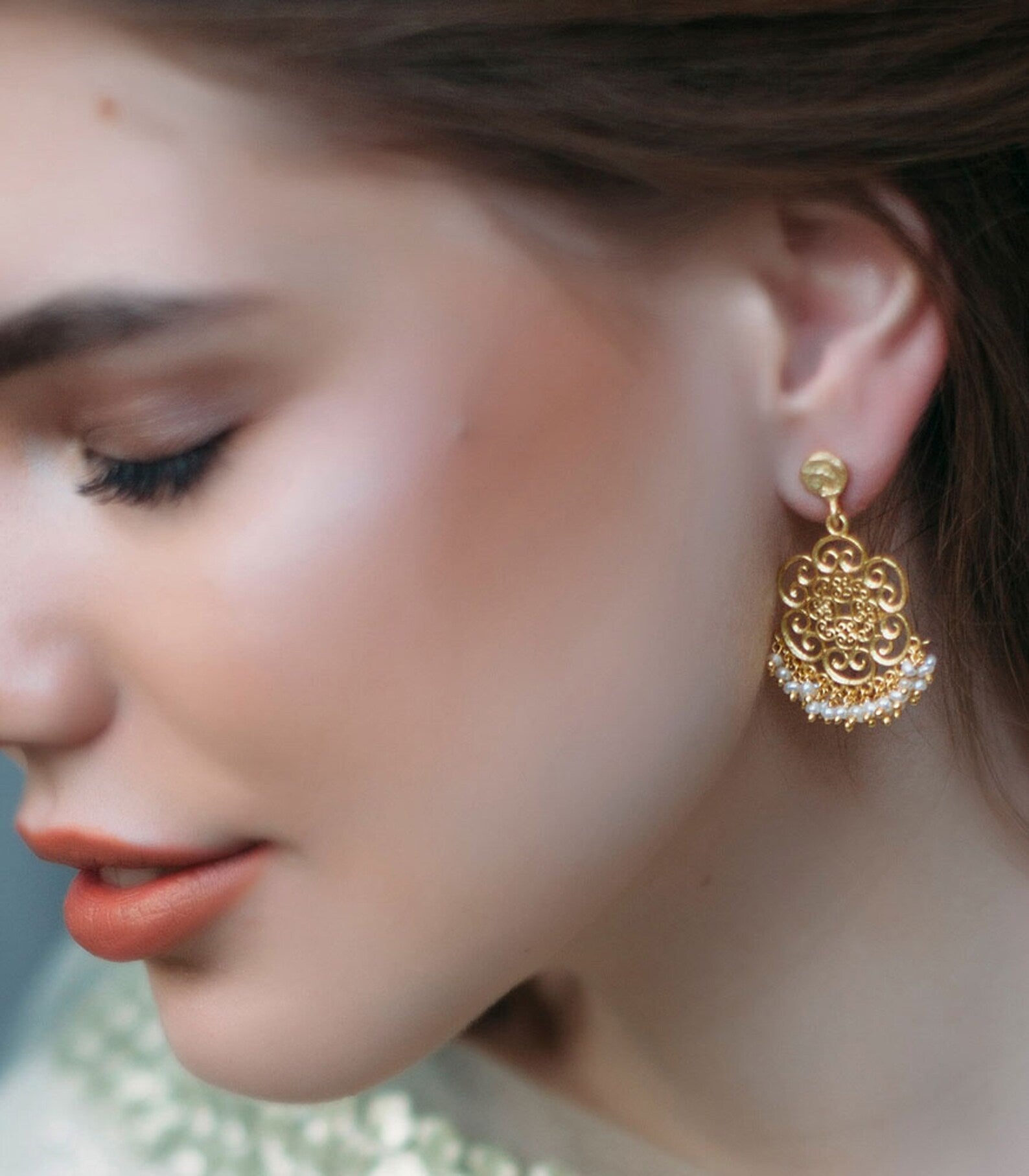 Small Gold Filigree Earrings with Pearls