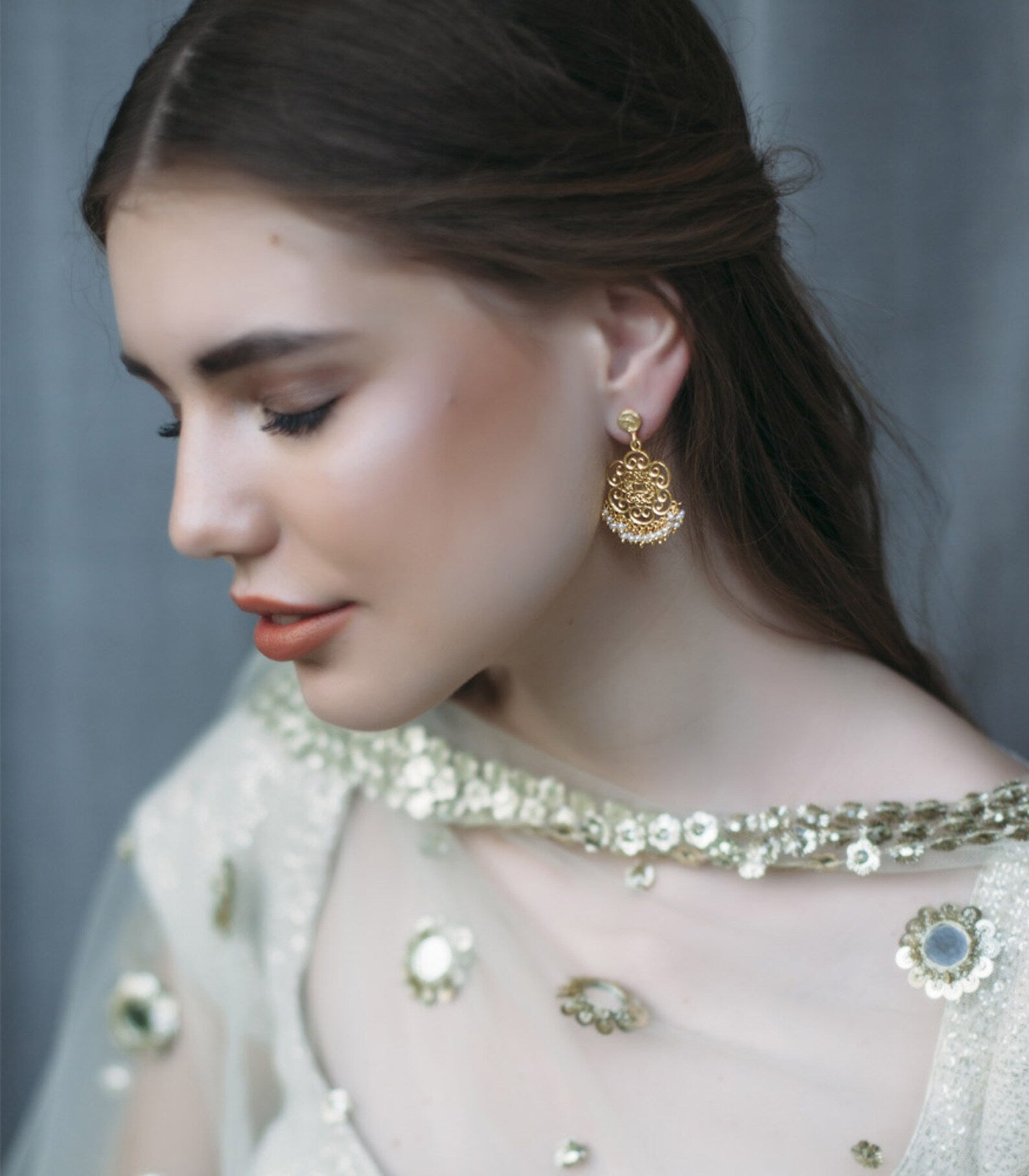 Small Gold Filigree Earrings with Pearls