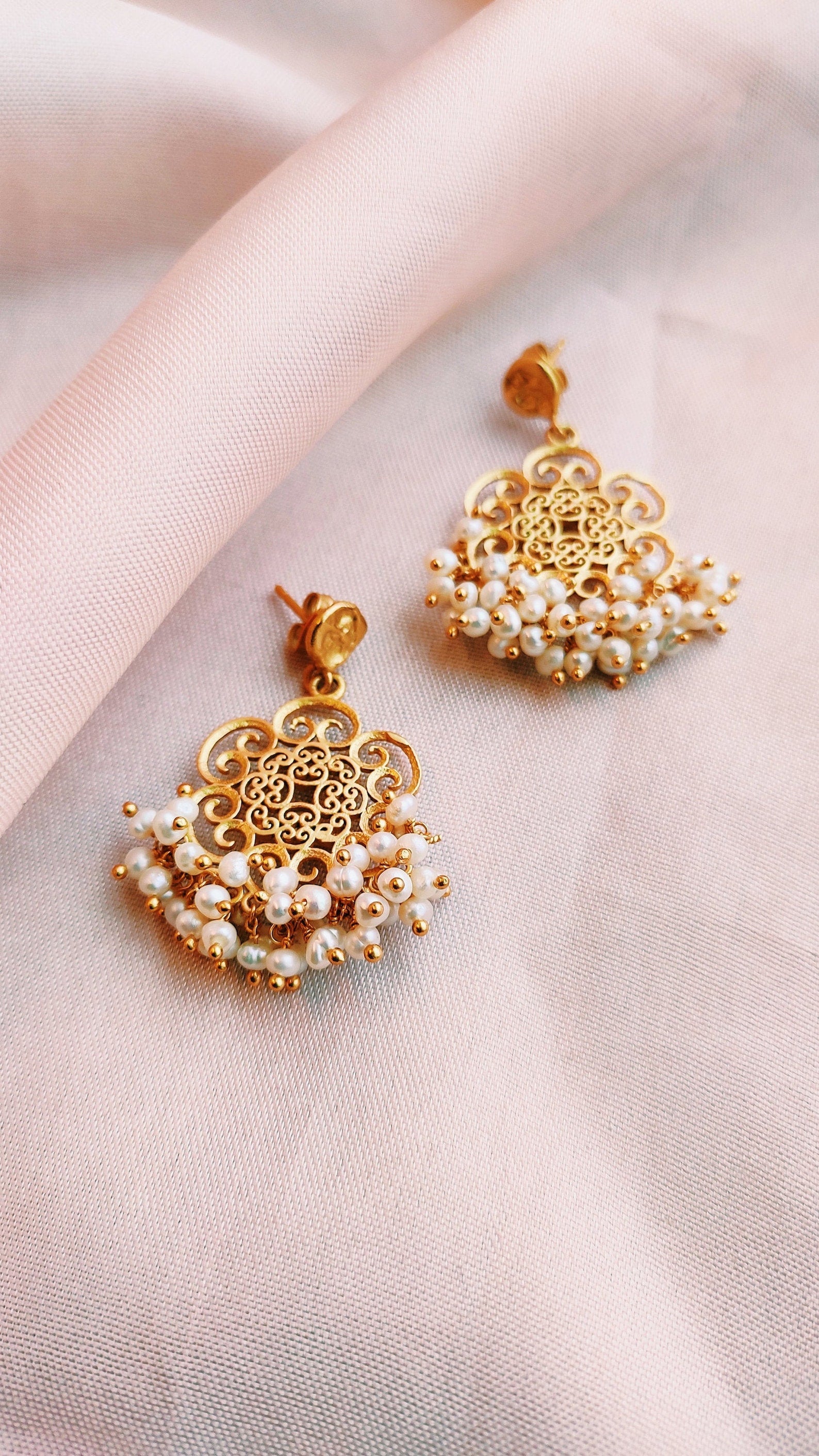 Small Gold Filigree Earrings with Pearls