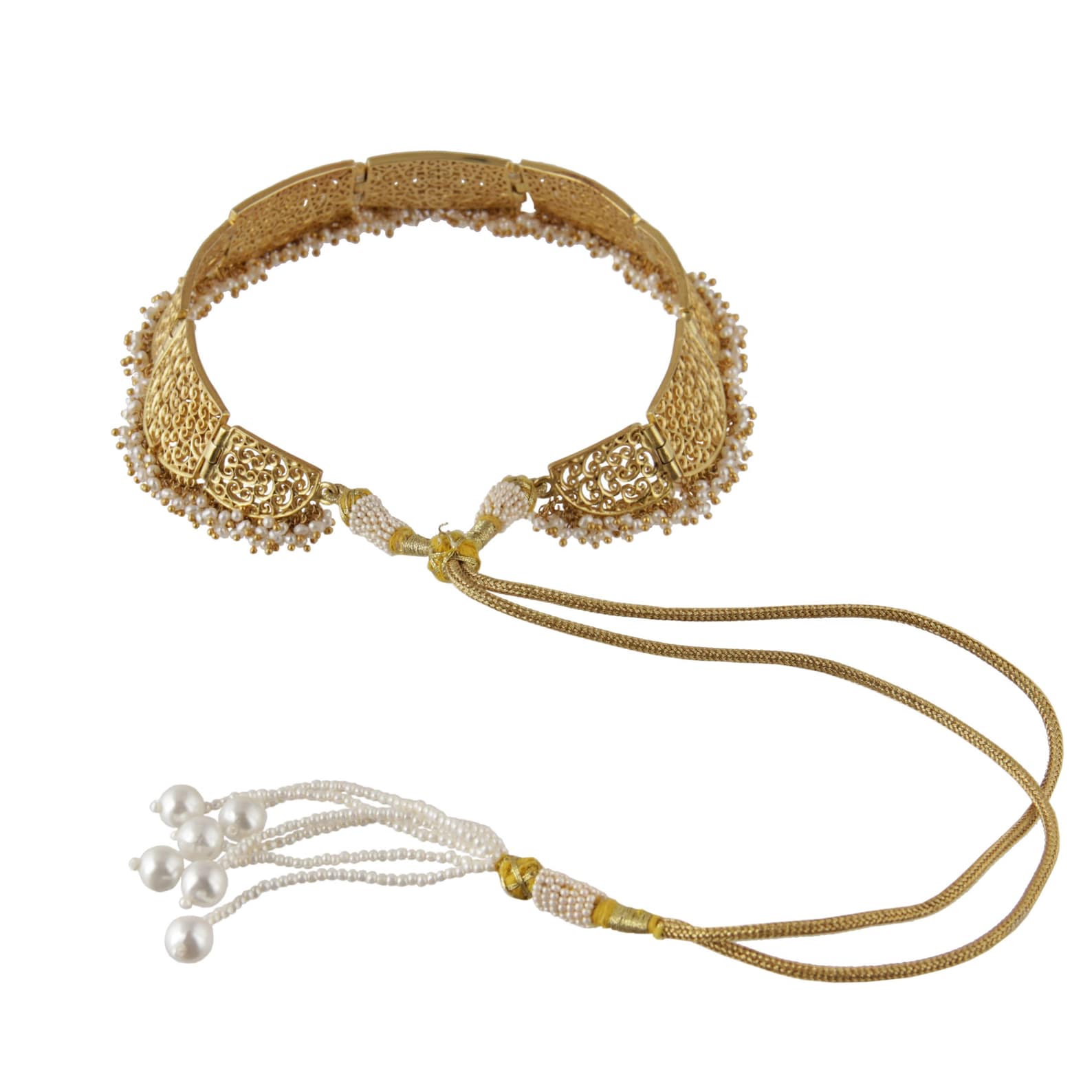 Gold Filigree Choker- Pearl Necklace-Intricate filigree Jewelry