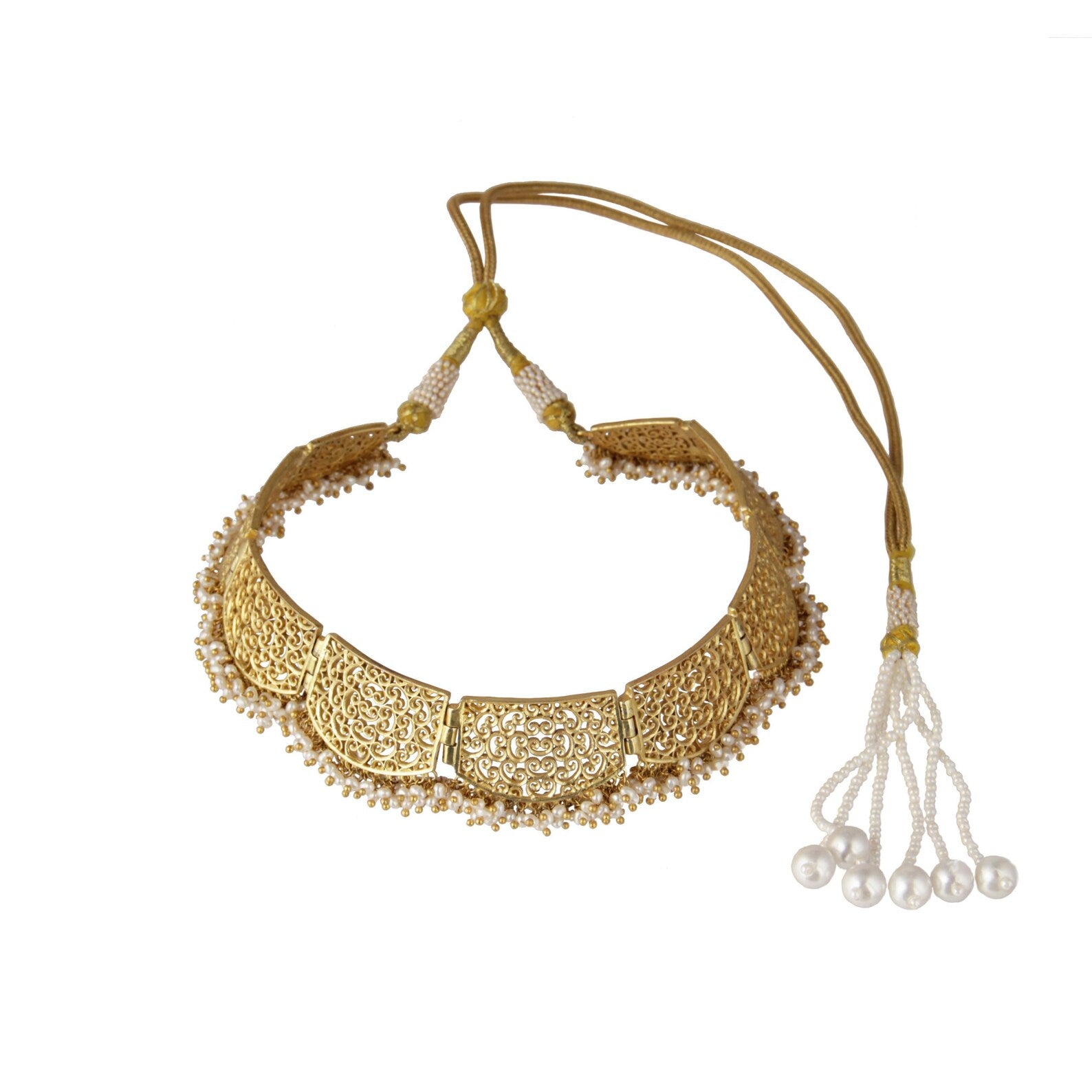 Gold Filigree Choker- Pearl Necklace-Intricate filigree Jewelry