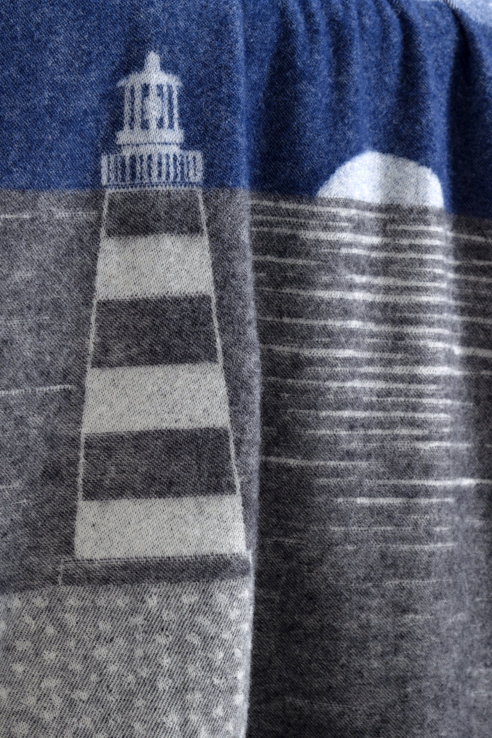 Blue Lighthouse Wool Throw | Nautical Coastal Decor |