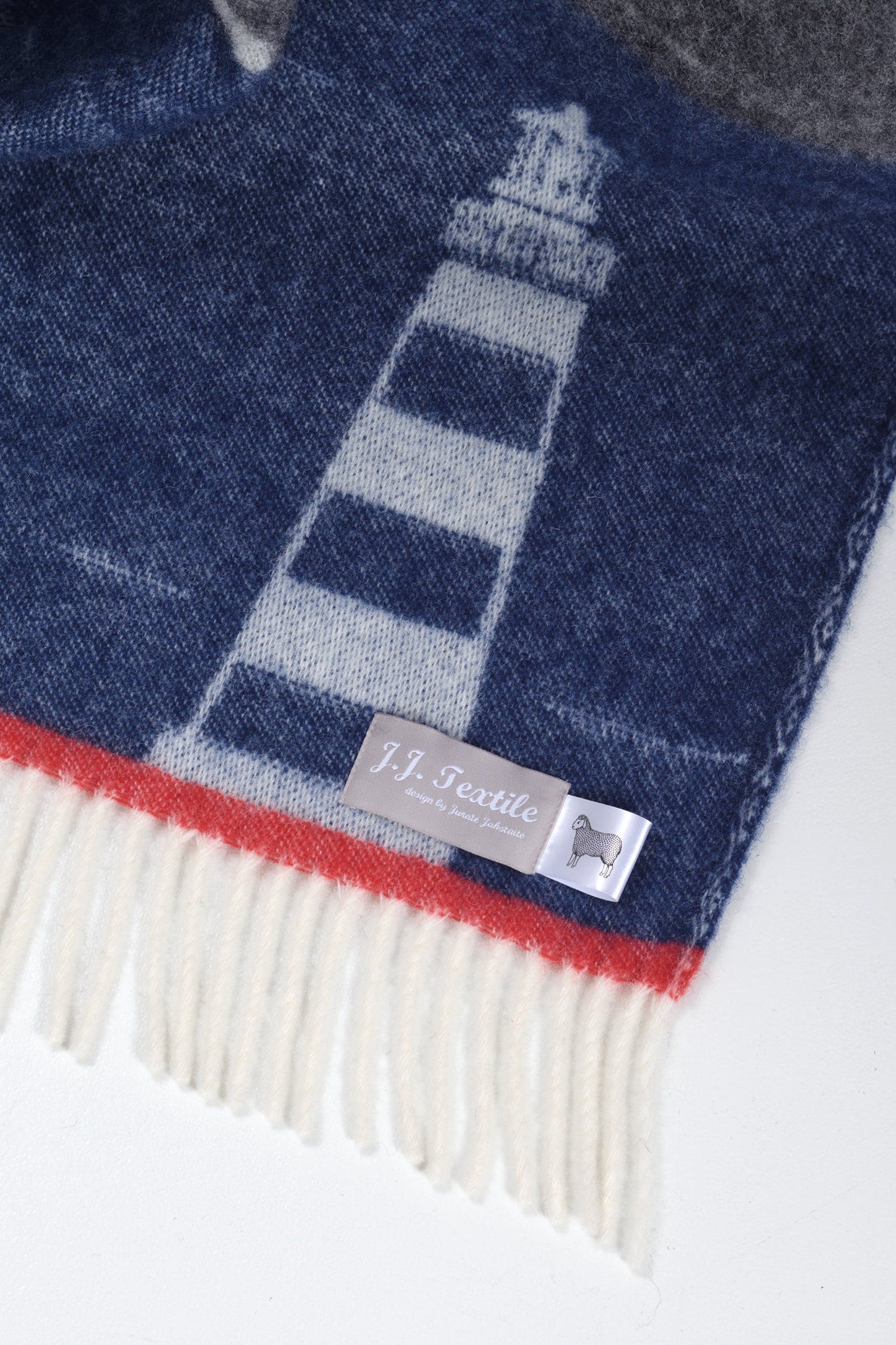 Blue Lighthouse Wool Throw | Nautical Coastal Decor |