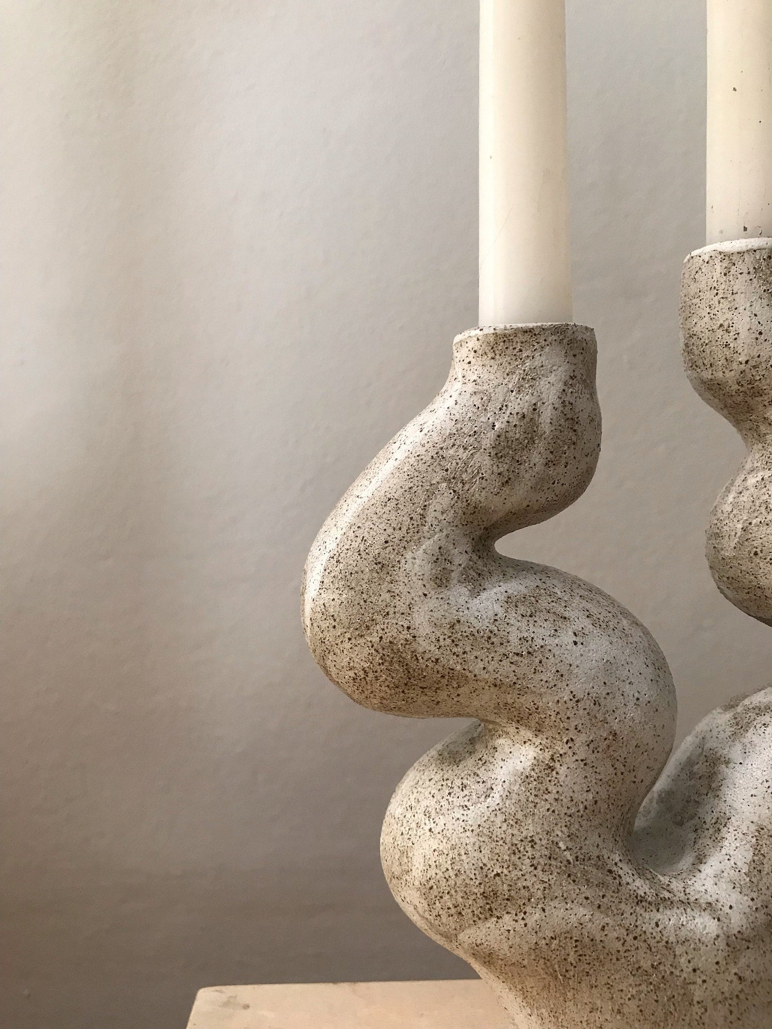 Candle Holder | White & Grey Ceramic Sculptural Vase