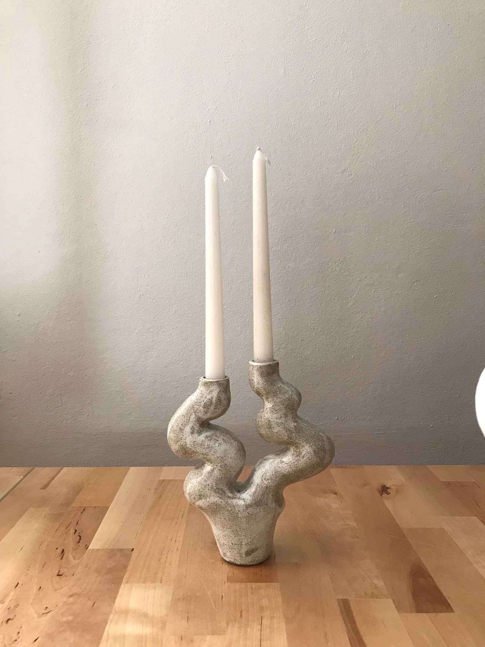 Candle Holder | White & Grey Ceramic Sculptural Vase