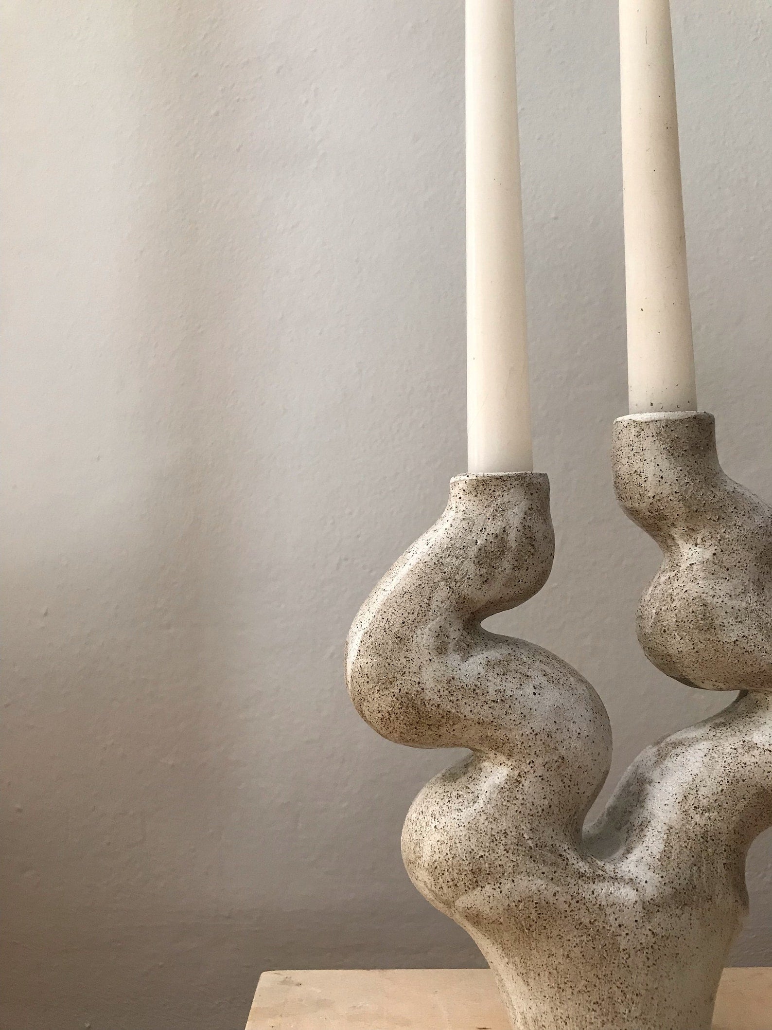 Candle Holder | White & Grey Ceramic Sculptural Vase