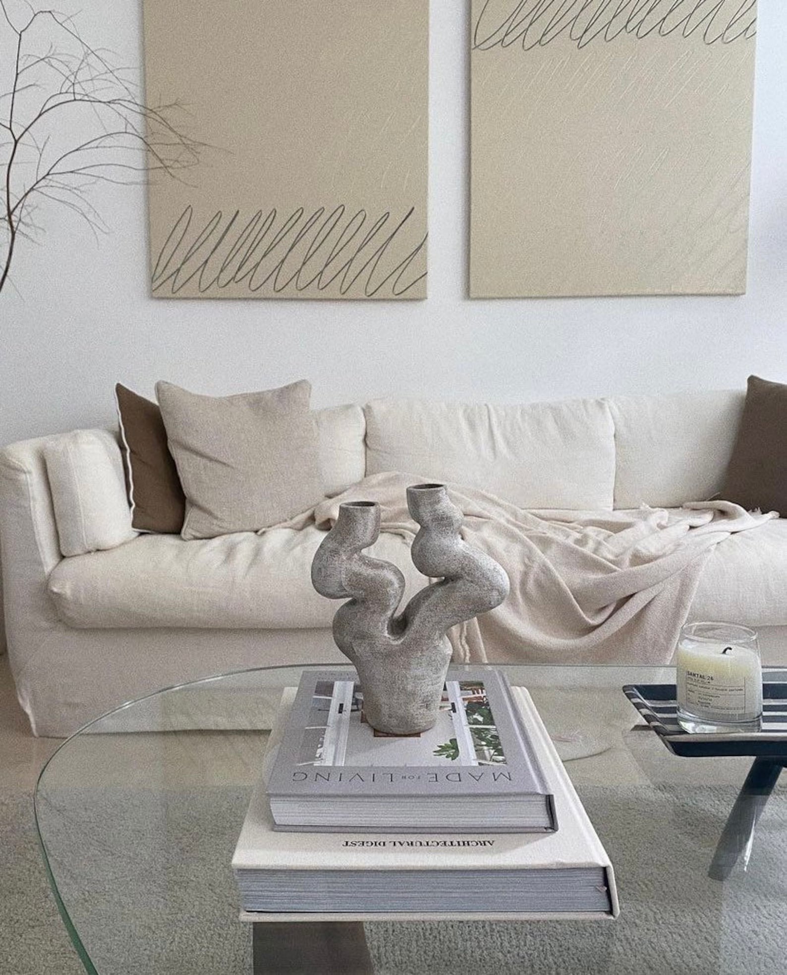 Candle Holder | White & Grey Ceramic Sculptural Vase