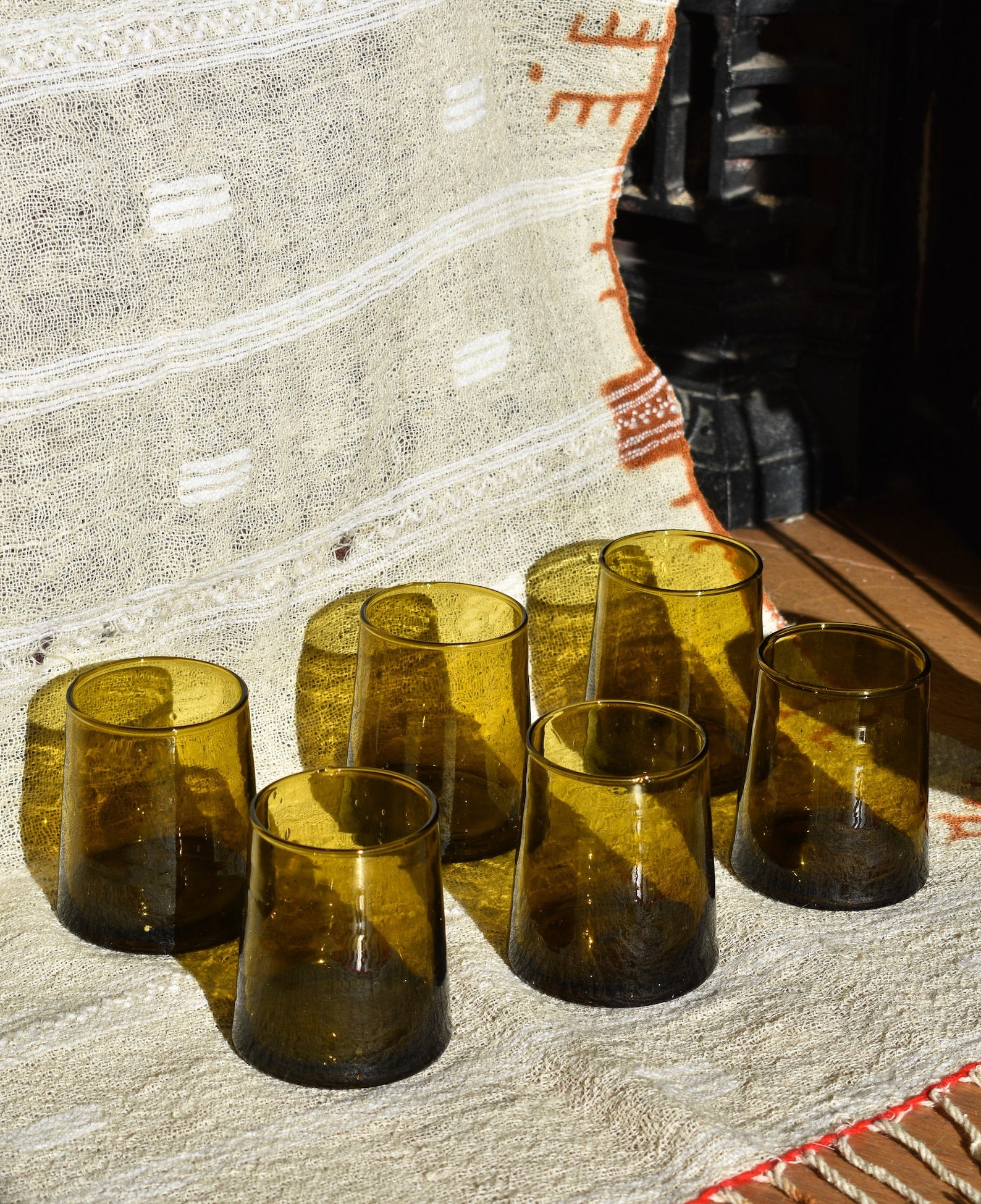 Recycled Moroccan Amber Highball Glasses - Set of 6