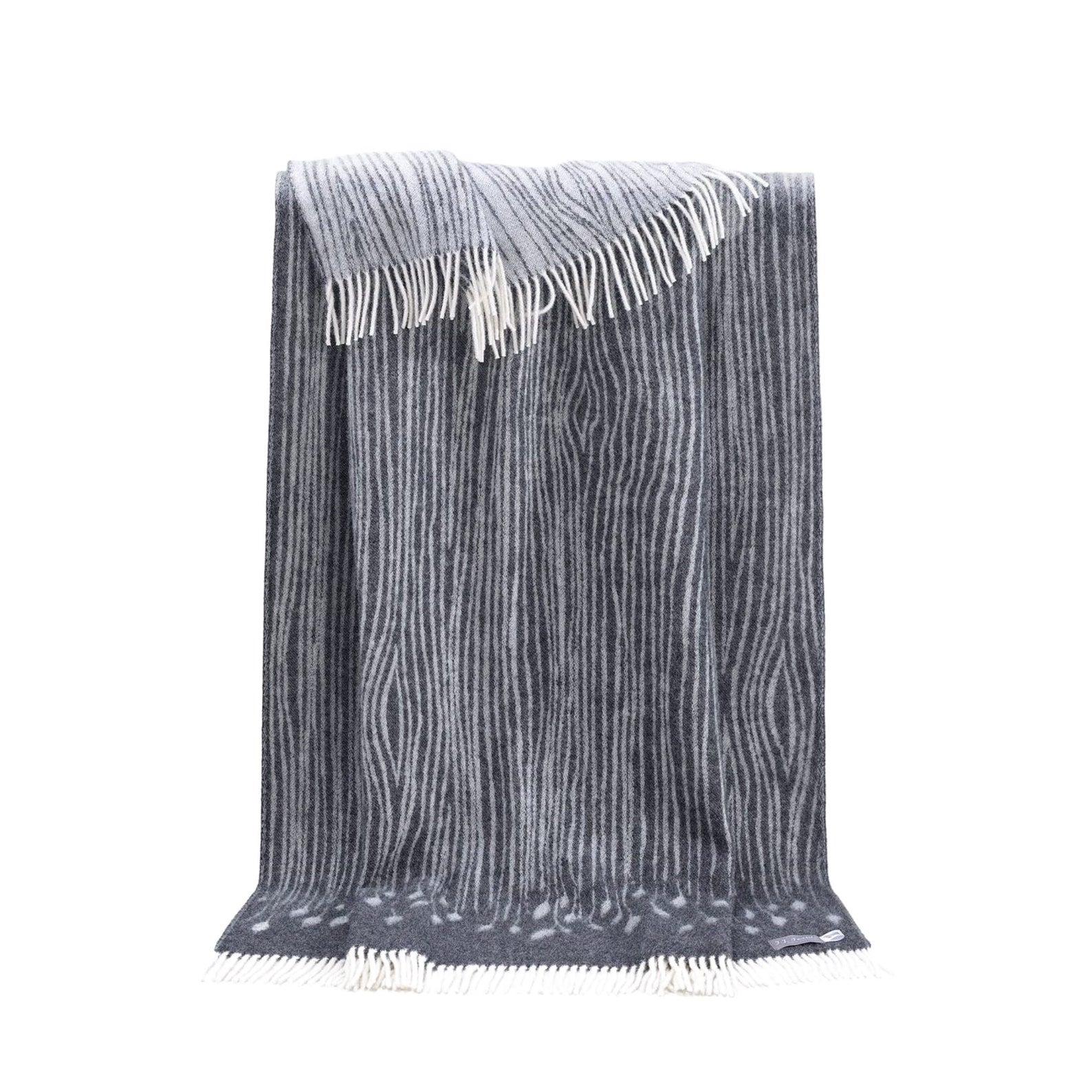 Woodland Print with Tree Bark Pattern Throw | Made from Pure Wool |