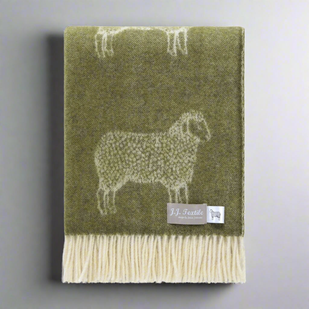 Mossy Green Sheep Wool Throw | Woven Blanket made from Pure Wool |
