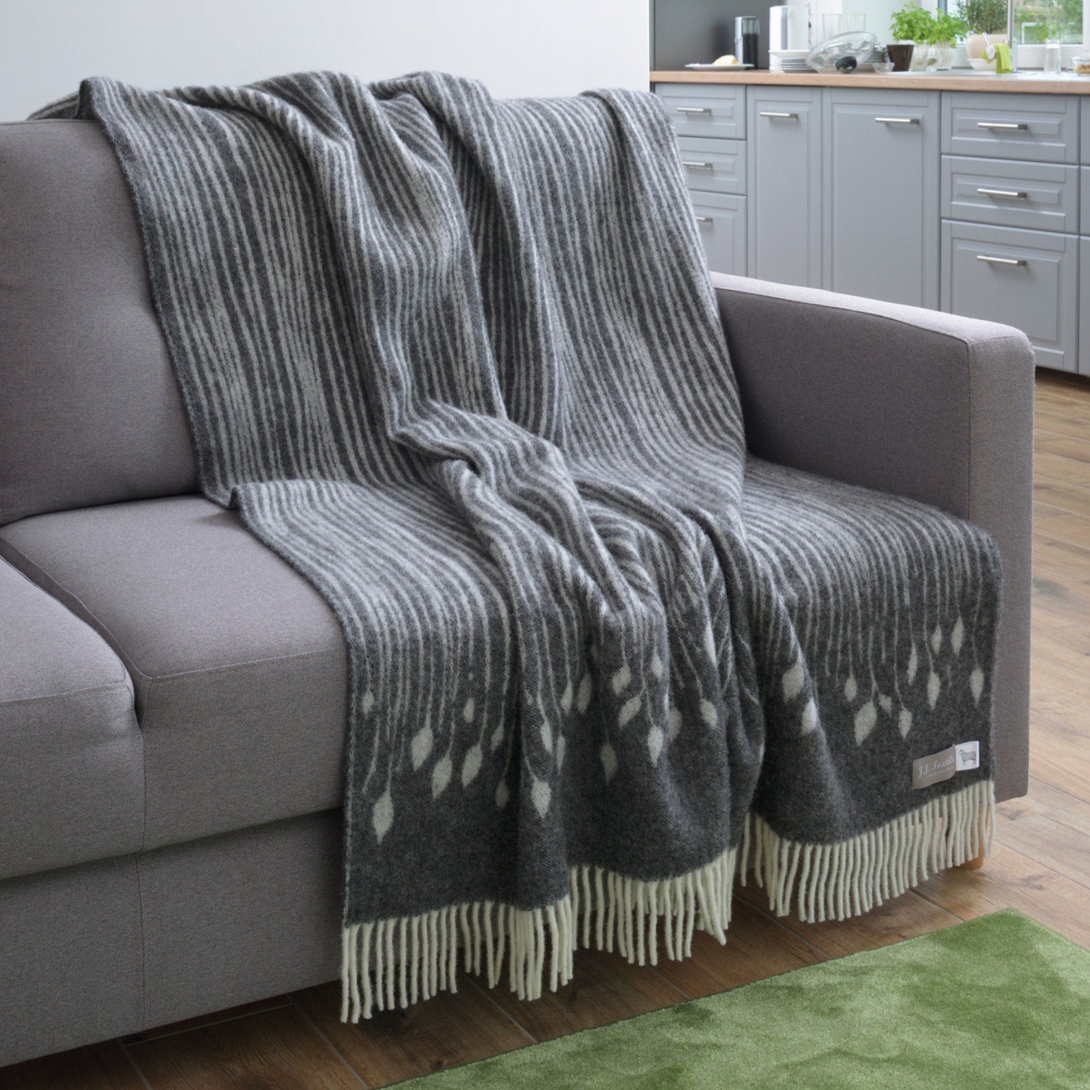 Woodland Print with Tree Bark Pattern Throw | Made from Pure Wool |